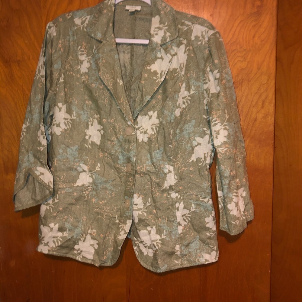 J Jill floral linen blazer jacket M medium